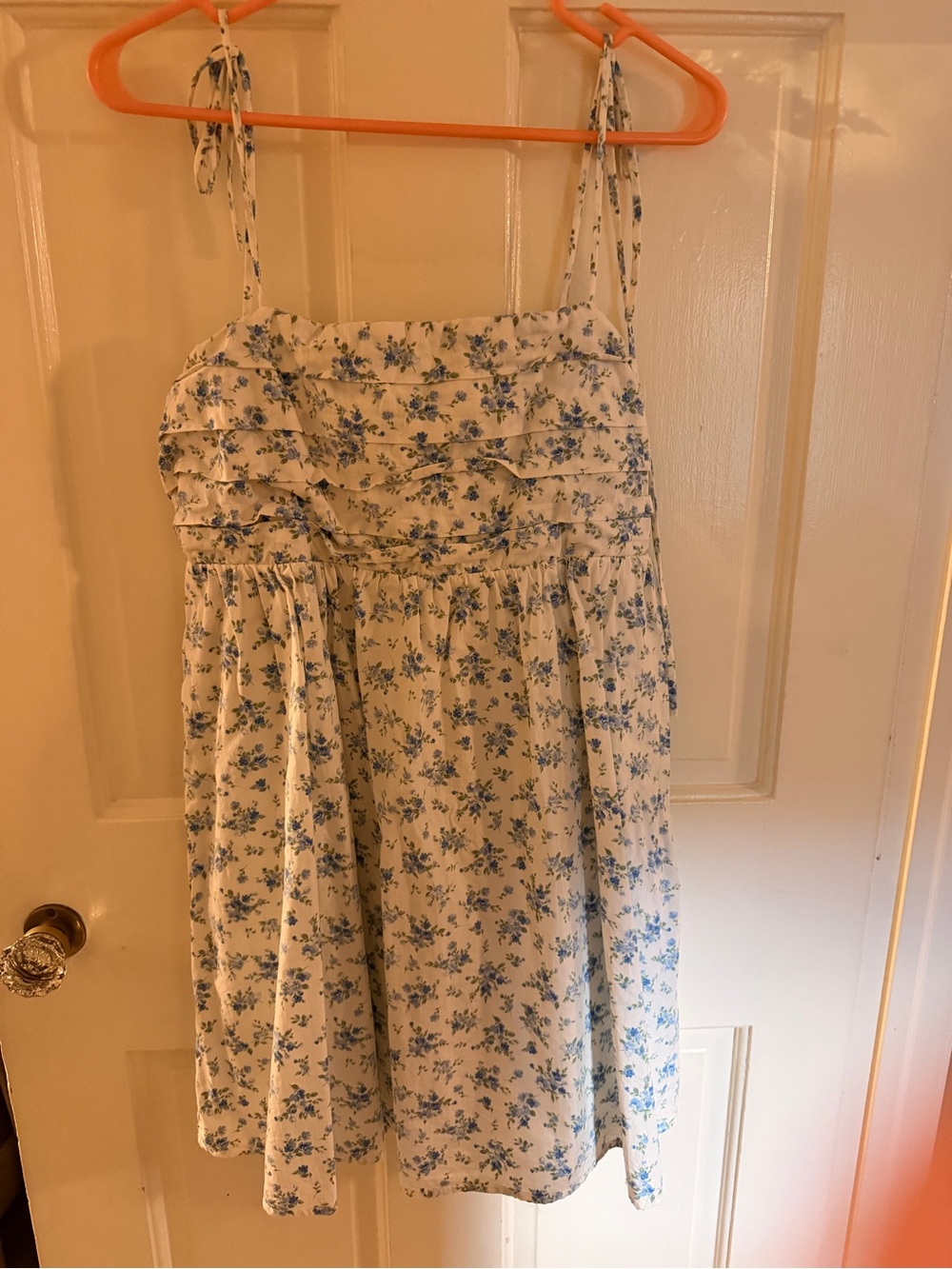 White Mini Dress with Blue Floral Print